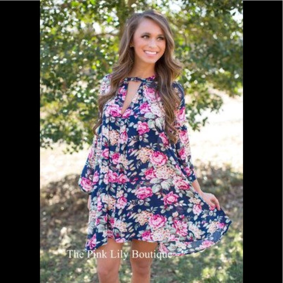 Umgee Dresses & Skirts - 🌸Brand NEW- Floral of the Story Dress - Navy🌸